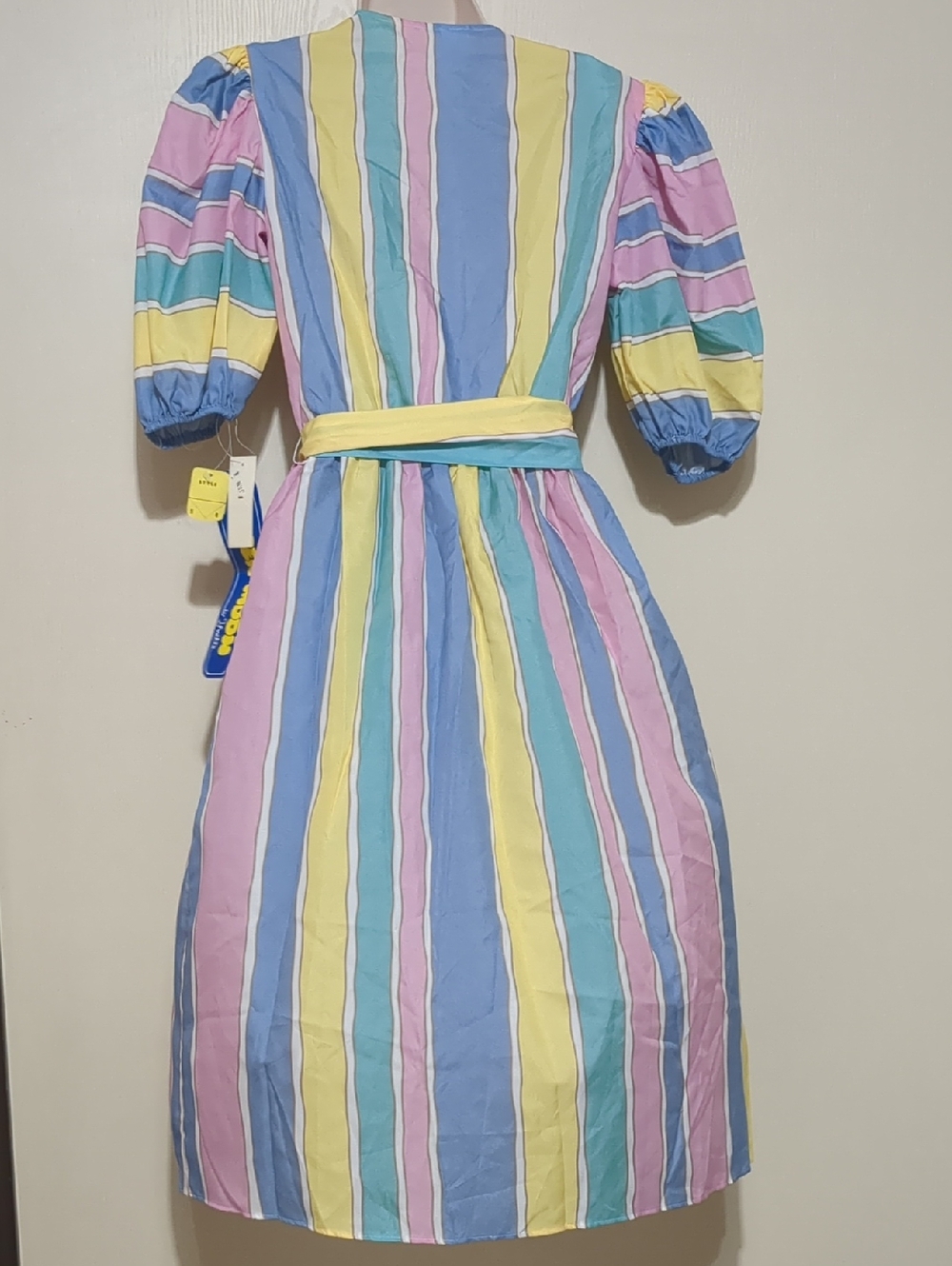 Vintage Papper Moon puffy sleeve pastel striped Juniors midi dress Size 5 NWT - Picture 2 of 12